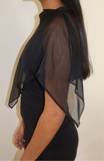 Persephone Mini Silk Shawl in Black