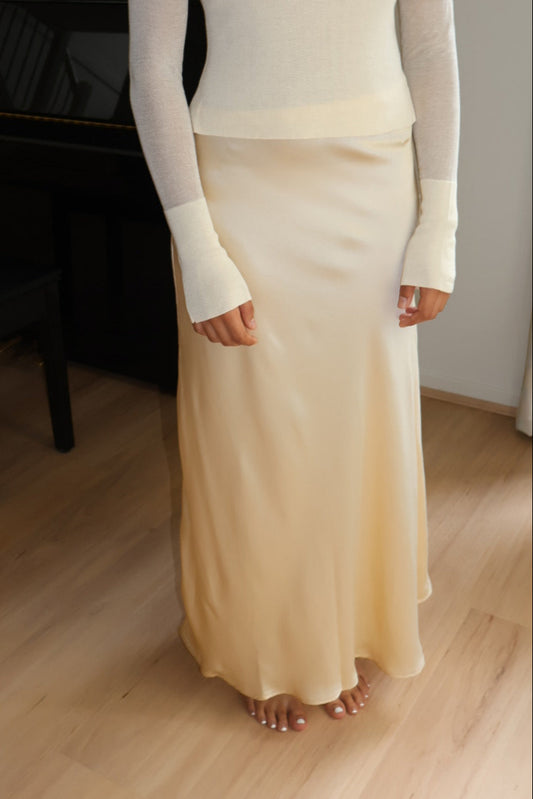 Liquid Silk Maxi Skirt in Custard