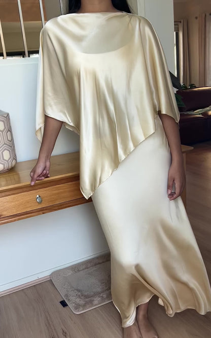 Liquid Silk Maxi Skirt in Custard